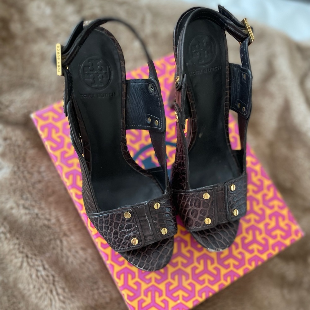 Tory Burch Monique croc platform sling